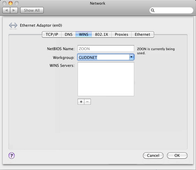 OS X workgroup setting